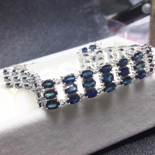 Sapphire chain bracelet Free shipping Natural real sapphire 925 sterling silver 0.35ct*72pcs gemstone For men women #T18101403