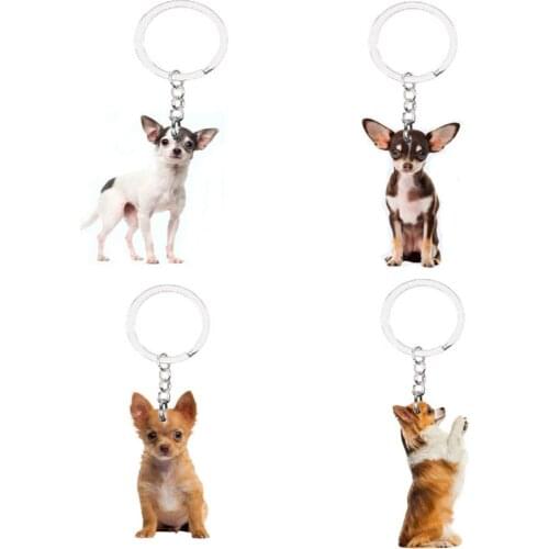 Chihuahua Dog Keychains Pet 4pcs/lot NOT 3D Animal Bag Accessories Charms Cute Ring Llaveros for Girls Gift Idea Plat Acrylic