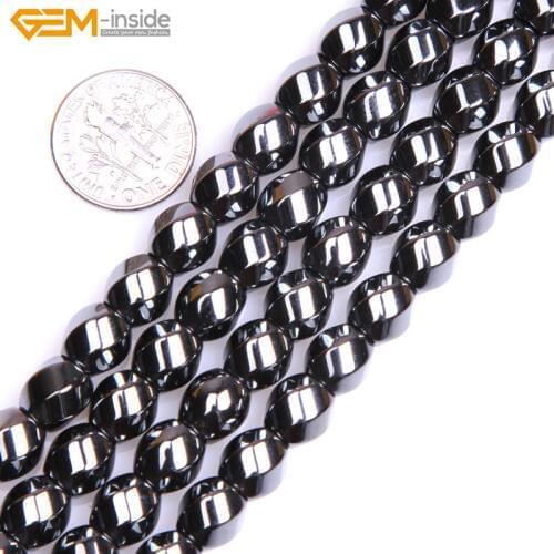 Gem-inside 8mm Natural Round Twist Black magnetic magnetite Hematite Healing Stone Beads For Jewelry Making Necklace 15inch DIY