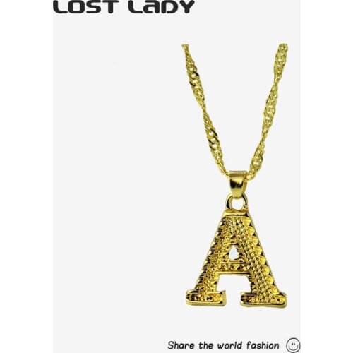 Lost Lady Initial Letters A-Z Pendants Necklaces Statement Gold Color Chain Chocker Necklaces for Women Man Party Jewelry