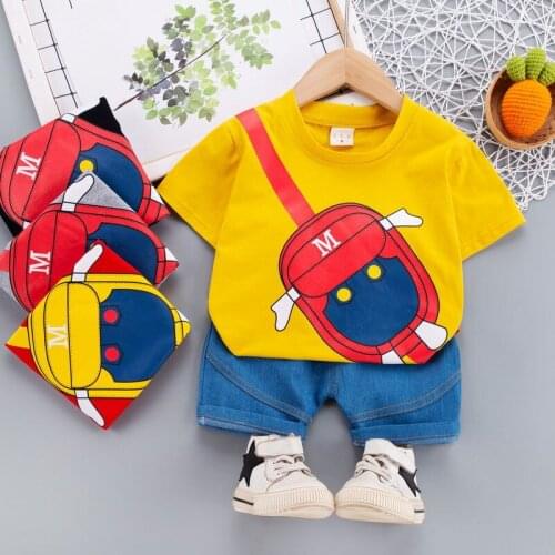 Kids Cartoon Outfit Infant T-shirt Shorts 2Pcs/Sets New Fashion Baby Boys Girl Clothing Bag Children Cotton Tracksuits 0-4 YEAR