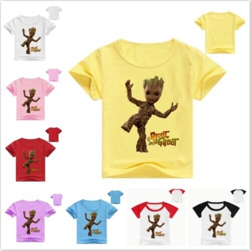 Children Clothing Summer Casual White Tees Tops Clothes For Baby Boys Groot Print Tshirt Girls T-shirt Kids 3D Cotton T Shirts