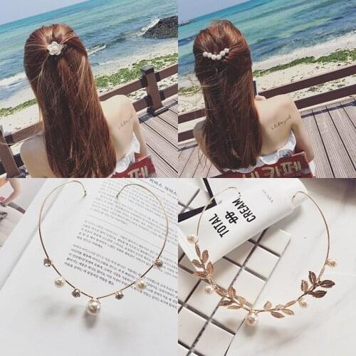 Woman Elegant Hairband Pearl Crystal Alloy Headband Back Holder Hair Accessories Sweet Hairpins Girls Clips Headwear