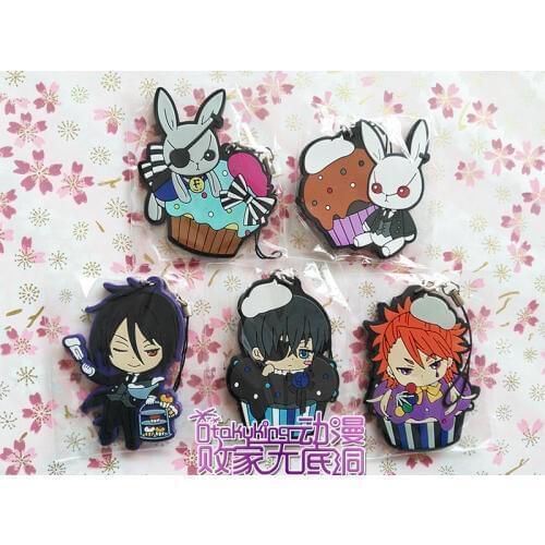 5 pcs/set Anime Kuroshitsuji figures Black Butler Book of Circus Sebastian,Ciel,Joker,figure pvc phone strap pendant toys