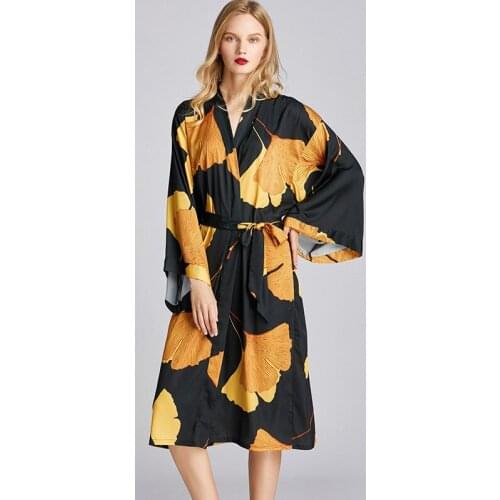 Summer Print Maxi Robes Maple Leaf Large Long Sleeves Bath Robes for Women Knee Length Homewear Bridemaid Kimono Mariage Mujer