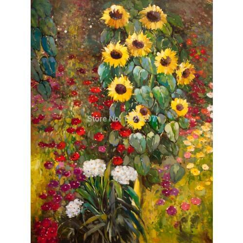 High quality Gustav Klimt paintings Farm Garden with Sunflowers Yellow oil on canvas Hand painted Flower arts for living room