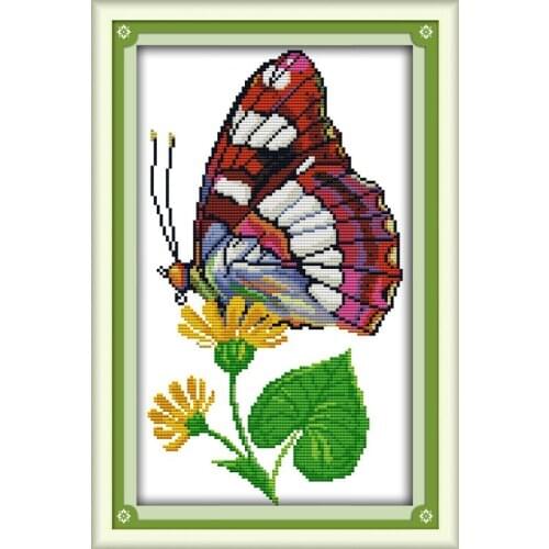 Joy Sunday Butterfly Over Flowers Pattern Cross Stitch Sets DMC Counted Cross Stitch Print on Canvas Embroidery Kits Home Decor