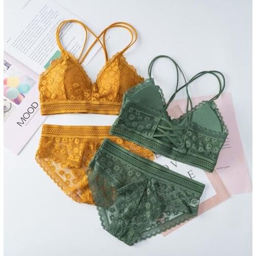 Womens Summer Breathable Skin-friendly French Bra Sexy Lace Underwear 2-piece Set