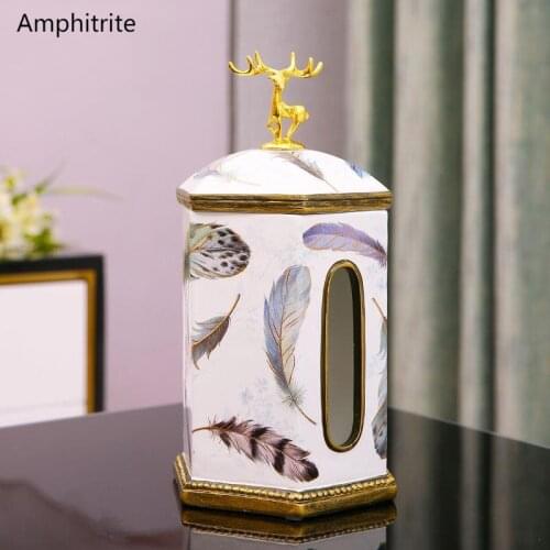 Creative Gold Elk Tissue Box Resin Fabric Removable Paper Fabric House Decoration Restaurant Storage Box For Home Decoration