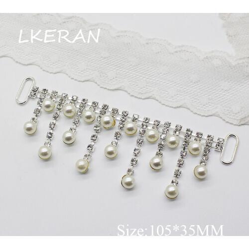 LKERAN New 6Pcs/lot 2 Styles Fashion Pearl Rhinestones Bikini Connectors Buckle Metal clear crystal bikini buckle