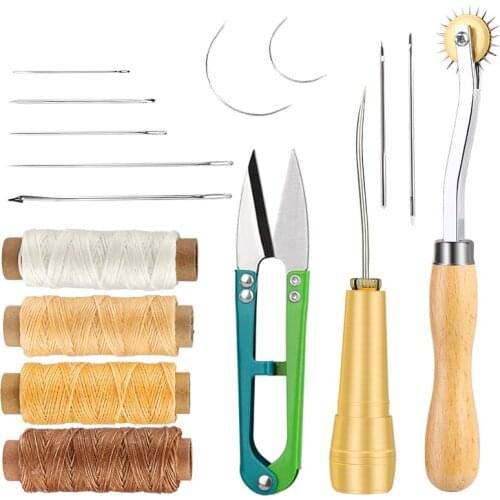 LMDZ Leather Sewing Kit Waxed Thread Leather Stitching Awl Leather Needle Tracing Wheel Scissor for Leather Sewing Craft DIY