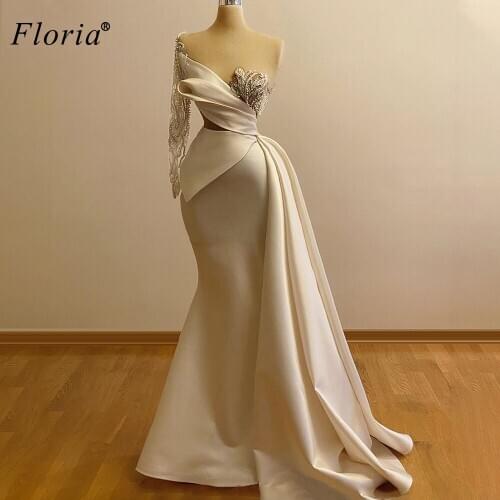 Plus Size Muslim Evening Dresses 2020 Mermaid One Shoulder Evening Gowns Beading Celebrity Dresses Evening Wear Vestidos Formale