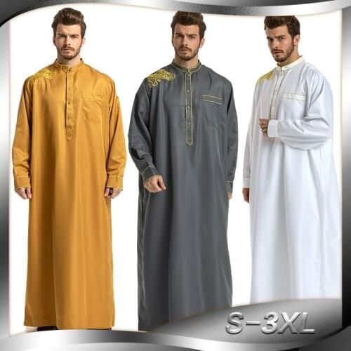 Muslim Islamic Clothing Men Arabia Islamic abaya Mens Kaftan Jubba islam Apparel Embroidered Long Sleeve Loose Stand Collar