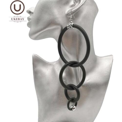 UKEBAY New Big Round Earrings Women Handmade Gothic Ear Accessories Drop Earrings Black Rubber Jewelry Designer Punk Style Gifts