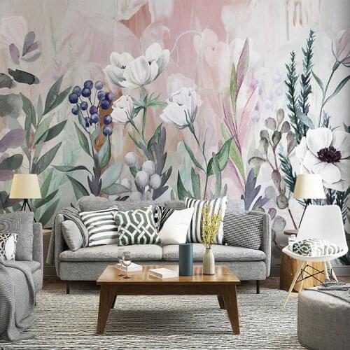 Custom Wallpaper Nordic Plants Flowers American Pastoral Wall Cloth Restaurant Living Room Backdrop 3D Wall Covering Home Decor
