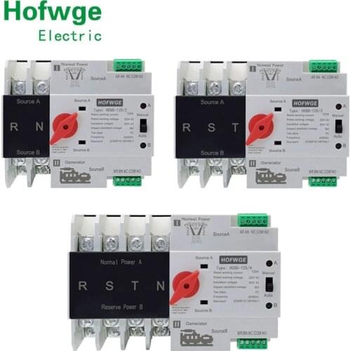 Single Phase Din Rail ATS 220V Dual Power Automatic Transfer Electrical Selector Switches Uninterrupted 2P 63A 100A 125A