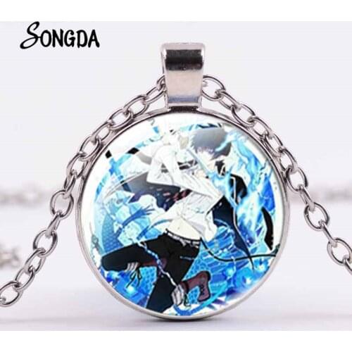 Anime Blue Exorcist Necklace Ao no Exorcist Rin Okumura Classic Cartoon Pattern Glass Cabochon Pendant Choker Women Jewelry Gift