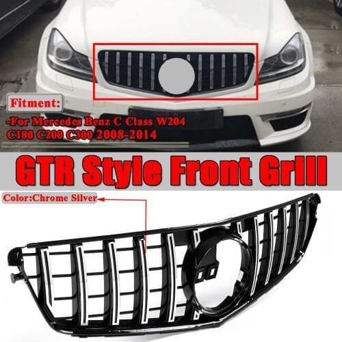 W204 Chrome Silver GT R For AMG Style Car Front Bumper Grill Grille For Mercedes For Benz C-Class W204 C200 C300 2008-2014