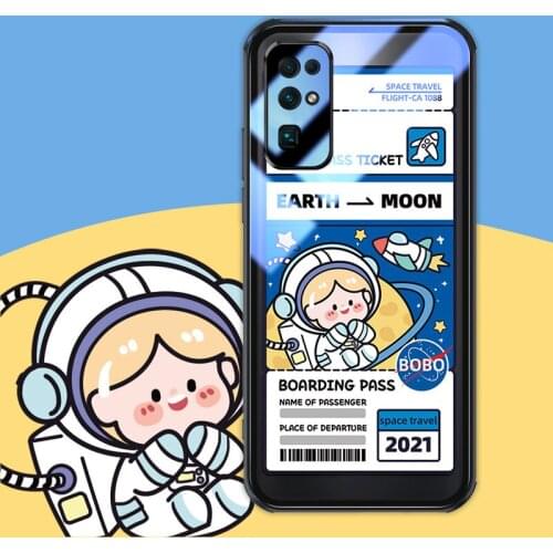 ASINA Transparent Tempered Glass Case For Honor 30 20 Pro Ins Cartoon Shockproof Cover For Honor View 20 30 40 Capa Funda Space