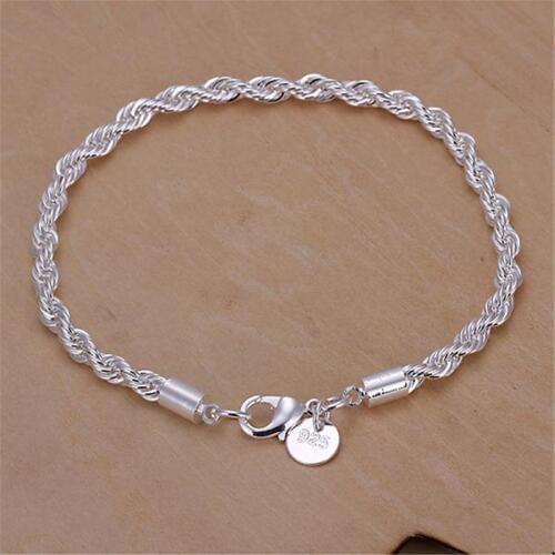 Silver Twist Rope Couple Silver Color Bracelet Lovers Chain on Hand Bracelet for Women Men Gift
