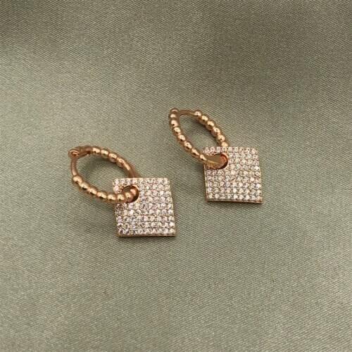 Rose Plated Stone Tile Earrings