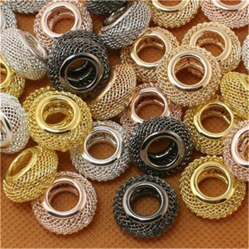 9x18mm 4pcs Big Hole Beads Mesh Net Beads Loose Spacer Metal Beads Fit Jewelry Making European Bracelet Charms DIY