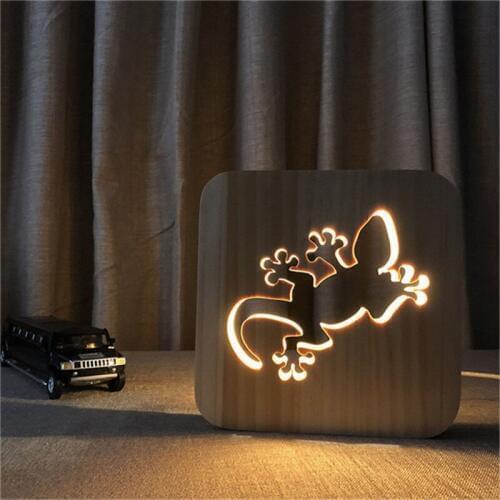 Gecko 3D LED Nightlight Wooden Frame Night Lamps Home Decor NIght Lamp DIY Cartoon Desk Lamp Home Decorative Night Lighting