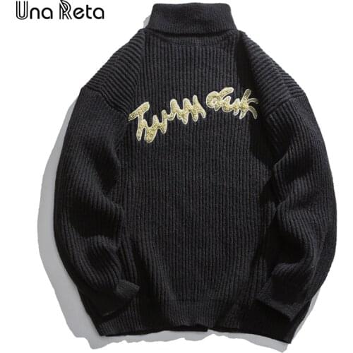Una Reta Turtleneck Mens Sweater Winter Men Clothing Hip Hop Knitted Sweater Streetwear Casual Pullovers Oversized Sweater