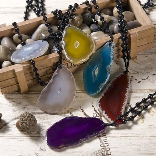 Meajoe Trendy Natural Irregular Agates Necklace Pendant 7 Colors Stone Beads Charms Necklaces Pendants For Women Jewelry Gift