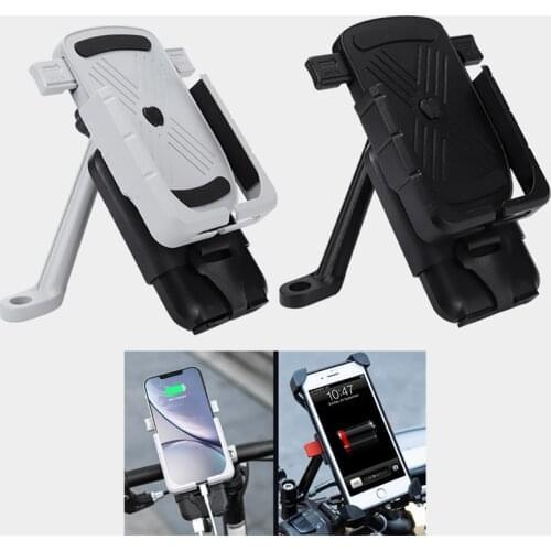 Universal Bicycle Rear Mirror Mobile Phone Holder Handlebar Mount Stand Motorcycle Aluminum GPS Navigation USB Charger Bracket