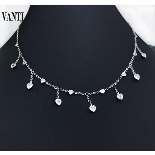 VANTJ Real Moissanite Choker Necklace 14K White Gold Chain Bohemian Charm Jewelry Collars for Women Wedding Party Gift