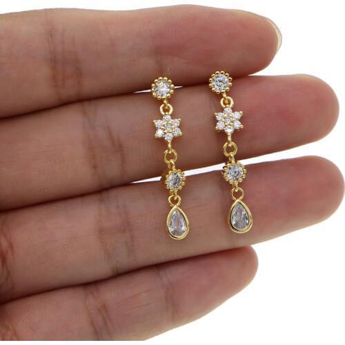 Top quality Gold filled fashion jewelry dangle cz tear drop flower charm earring Beautiful elegance women ladies gift gift