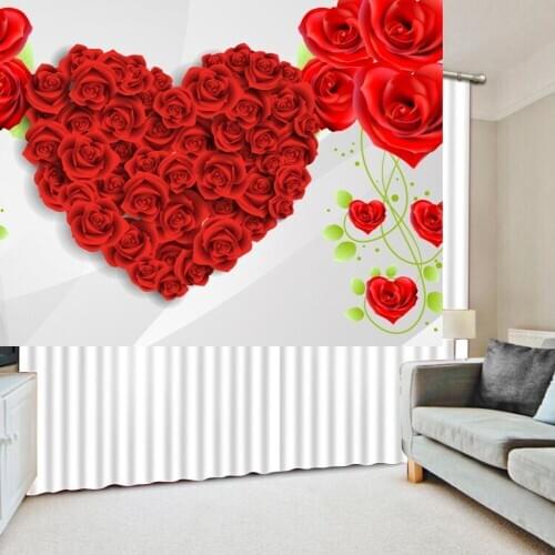 Red rose curtains 3D Curtain Printing Blockout Polyester Photo Drapes Fabric For Room Bedroom Window Curtain wedding curtains