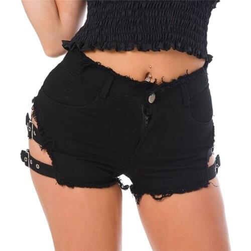 Black Blue White 2021 Sexy Low Waist Bandage Denim Ripped Hole Short Jeans Women Mini Skinny Sexy Club DJ Dance Shorts