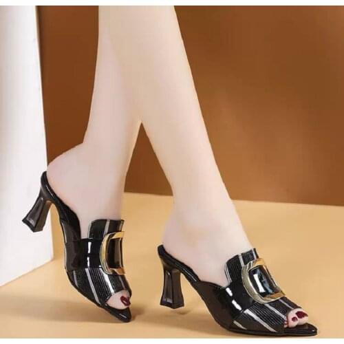 Ladies Sandals And Slippers Women 2021 Summer New Striped High-heels Thick With High Quality Fashion Shoes Female Slippers