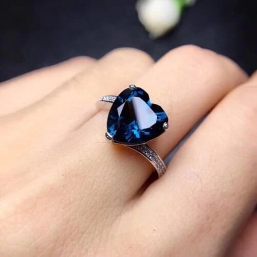 Fashion Romantic heart Natural London blue topaz gem Ring S925 Silver Natural Gemstone Ring Womens party fine gift Ring Jewelry