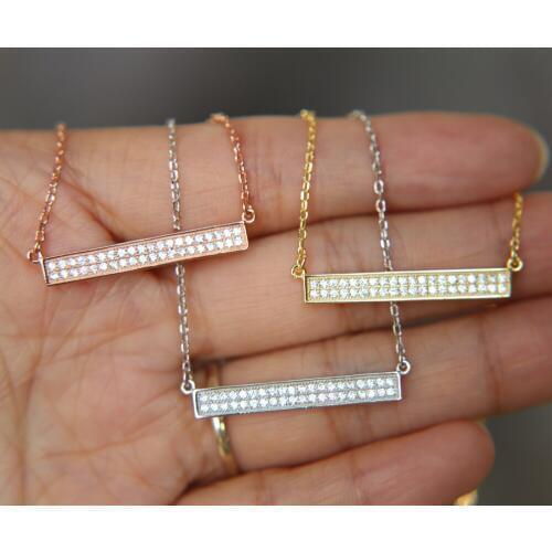 2017 new arrive 925 sterling silver 3 colors pave cubic zirconia bar silver women summer choker chain necklace