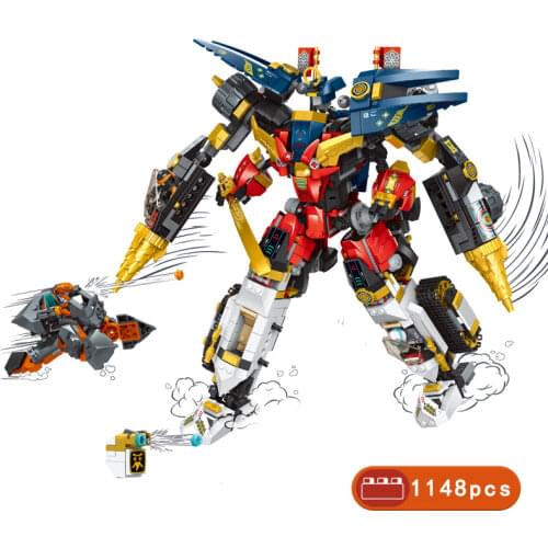 MOC 399pcs Ninja 1 in 2 Dragon Knight Mecha with led light Building Blocks Fight Ninja Figures Bricks Toys Children gifts