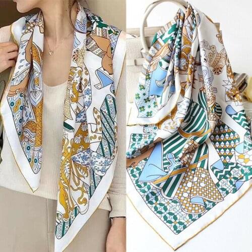 100% Twill Silk Scarf Women Kerchief Fashion Printed Shawl Hijab Head Neck Headband Turban Hand Rolled Bandana 35"*35"
