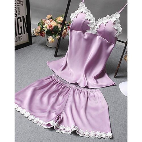 2PCS Sexy Lingerie Women Silk Lace Padded Push-Up Babydoll Nightdress Sleepwear