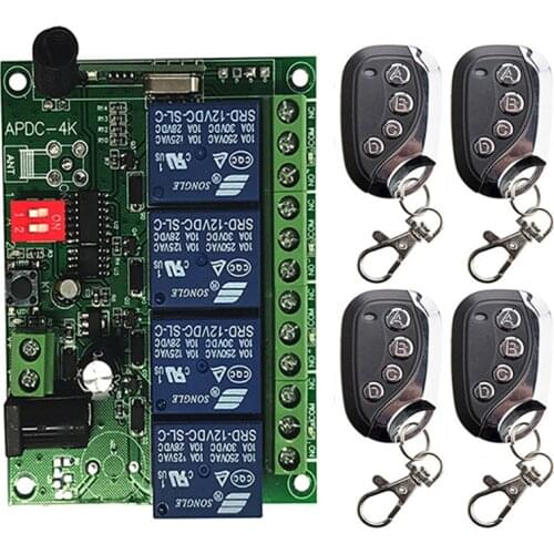 433MHz Universal Wireless Remote Control DC 12V 24V 4CH 4Channel Relay Receiver Module RF Switch 4 Button Remote Control Garage