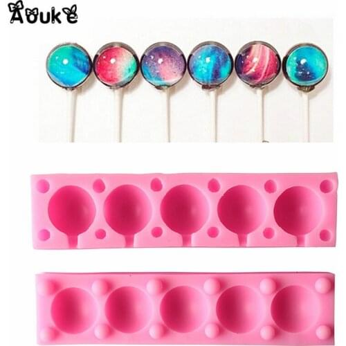5 Holes lollipop Shape Silicone Mold Cookie Embossed DIY Kitchen Baking Cake Molds Decoration Fondant Chocolate Pudding Tools