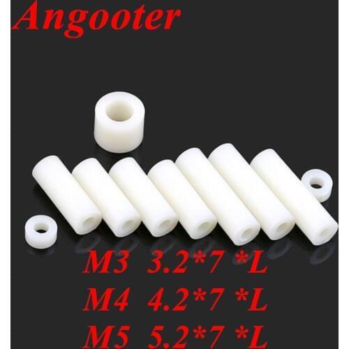 50pcs M3 M4 M5 Nylon ABS Non-Threaded Standoff Spacer Round Hollow Standoff Washer ID=3mm 4mm 5mm PCB Board Screw Spacers