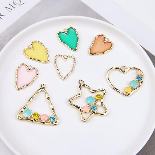 6pc Korean Trendy heart-shaped Geometric Earrings Hollow Star Pendant Sweet Earrings For Women&Girl Diy Jewelry Accessories