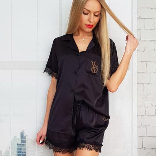 Satin Pajamas for Women Shorts Sets Ladies 2021 Lace Patchwork Sleepwear Female Sexy Loungewear Lounge Wear for Wife Girlfriend
