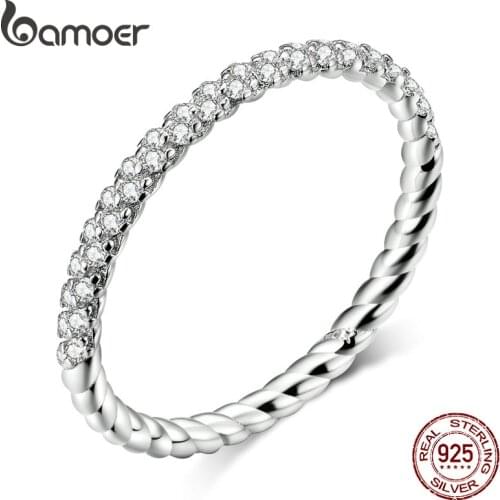 Bamoer Wedding Engagement Jewelry Clear CZ 925 Sterling Silver Finger Rings for Women High Quality 2019 Luxury Anel SCR624