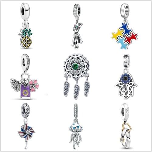 Shiny dream catcher windmill pineapple octopus Two-tone ring fit Original Pandora Charms Silver 925 Bracelet DIY for Women