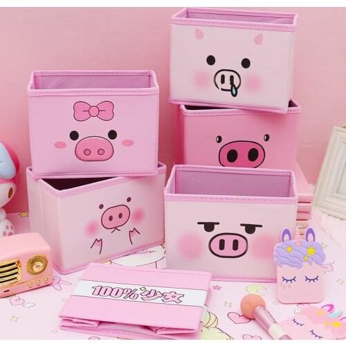 Large Capacity Storage Box Cute Dormitory Collapsible Debris Sorting Storage Box Pink Girl Heart Cosmetic Desktop Storage Box