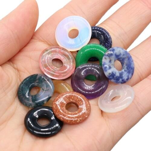 Natural stone beads gogo donuts rose quartz green Aventurine making DIY necklace pendant sweater chain jewelry accessory 18 mm