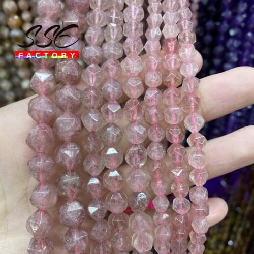 Natural Strawberry Quartz Beads Faceted Gem Loose Spacer Stone Beads For Jewelry Making DIY Bracelet Accessories 6 8 10 12mm 15"